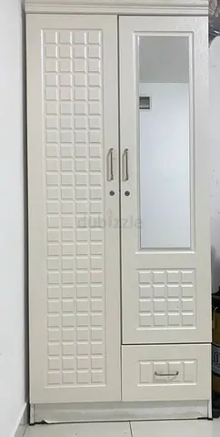 White 2-Door Wardrobe with Mirror and Drawer - Good Condition