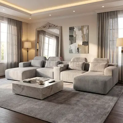 Brand New coudory modular 4 seater U shape sofa with modern strip fabric