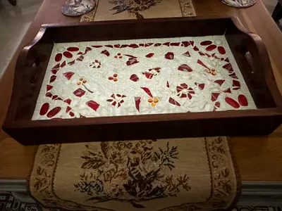 Handmade mosaic tray with Set of 6 red Turkish tea glasses with saucers