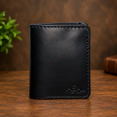 Handmade Black WaxPullUp Leather Bifold Wallet - Slim Card Holder