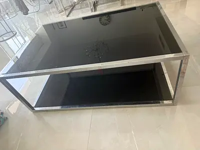 Stainless Steel Frame Black Glass Coffee Table - Modern Minimalist
