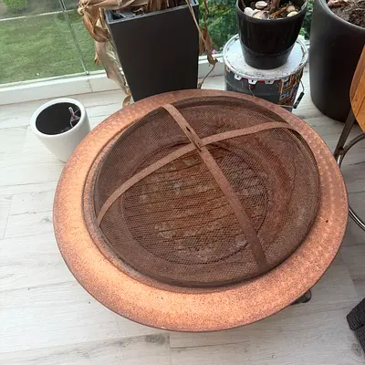 Copper-look Outdoor Fire Pit Bowl with Mesh Cover (Used)
