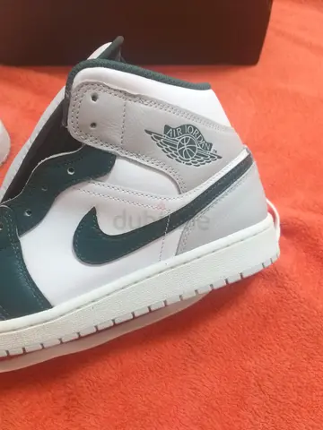 Pair of Nike Air Jordan 1 Mid - White/Dark Green, used