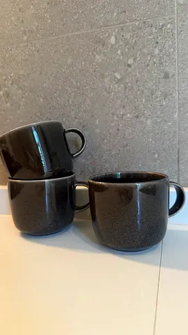 Set of 3 Dark Grey Ceramic Coffee Mugs - Solid, Minimal Design