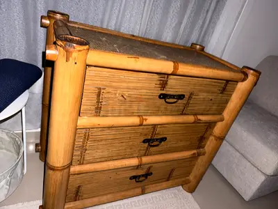 Vintage Bamboo Nightstand / Bedside Table - Natural Finish