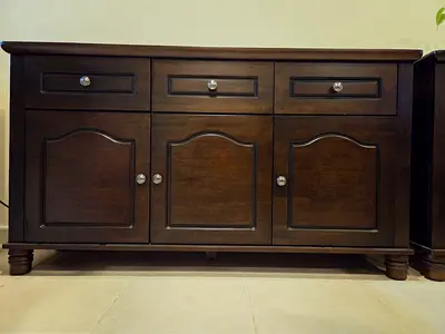 Bellamy Buffet. Solid Dark Wood Sideboard / Console Cabinet with 3 Doors and 3 Drawers