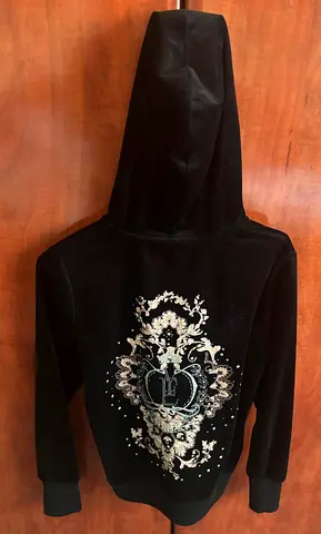 Black Velvet Hoodie with Embellished Back Design, Age 9-10 Years. From Armenia