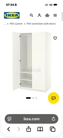 IKEA PAX white 2-door wardrobe with shelves and hanging rail