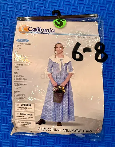 Child's Colonial Village Girl Costume (Size 6-8)- Used once!