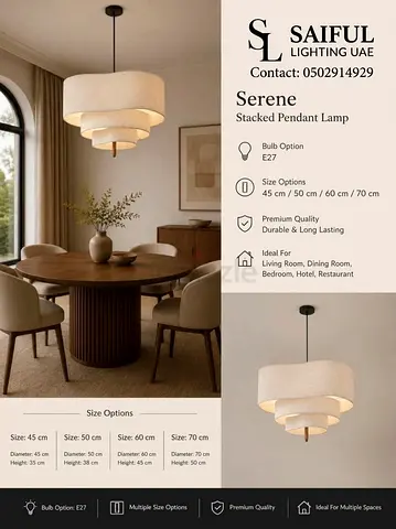 Serene Stacked Pendant Lamp - Fabric Modern Ceiling Lightmore information contact our WhatsApp