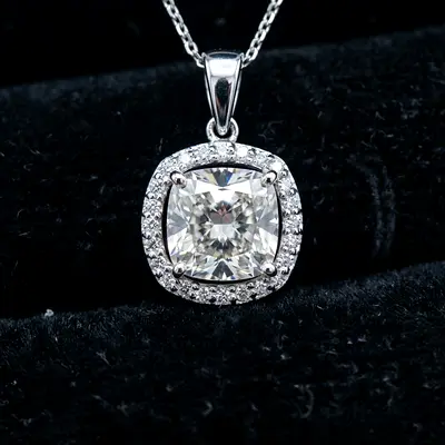 18K Gold Certified Diamond Halo Pendant | Cushion Cut Lab Diamond | IGI Certified Real Diamo