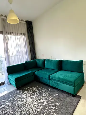 Teal L-shaped Velvet Sectional Sofa with Ottoman -excellent Condition.