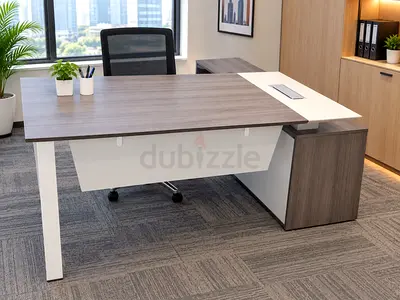 Modern L-shaped Executive Office Desk with Storage - Grey Wood 180cm