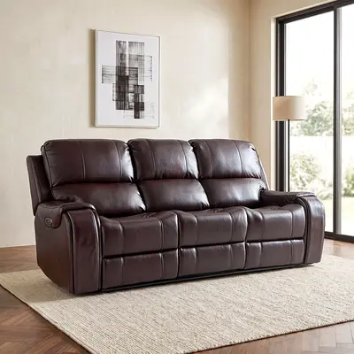 New Brantford Dual Electric Power 3-Seater Faux Leather Recliner with Headrest