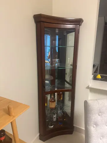 Tall Wooden Curio Display Cabinet with Glass Doors - Dark Brown