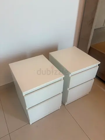 Pair of white bedside cabinets / nightstands with 3 drawers