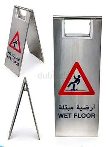 Stainless Steel Foldable Wet Floor Sign - Dual Language