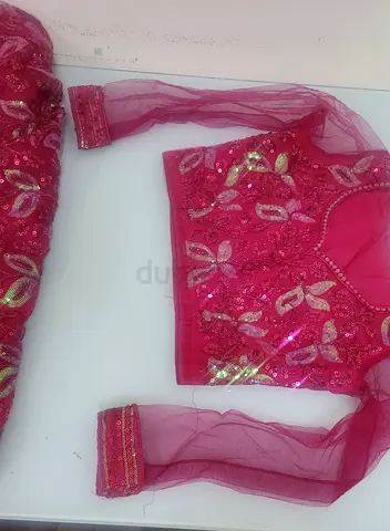Pink embroidered semi-sheer Indian blouse (choli) with sequin work - size approx M
