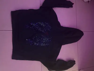 Black Hoodie with Sequin Angel Wings (Medium)