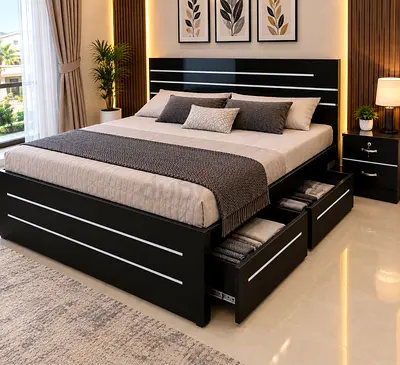 Brand new King size Wooden bed with drawer Storage Available