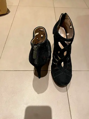 DKNY Black suede strappy high-heel ankle sandals