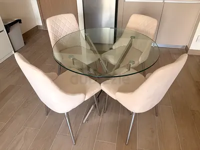 Round Glass Table Dining Set with 4 Chairs