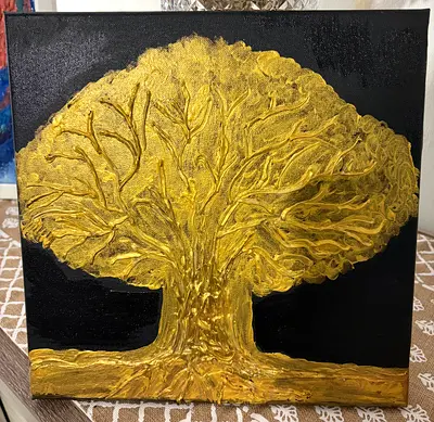 Handmade Gold Tree Textured Acrylic Painting on Canvas