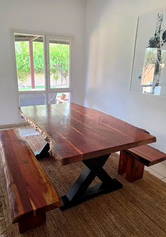 Solid Acacia Wooden Table & Benches