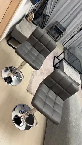 Set of 2 Grey Adjustable Swivel Bar Stools with Padded Seats