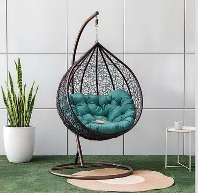 Hanging Egg Chair with Cushion – Rattan Swing Stand Included - As good as new
