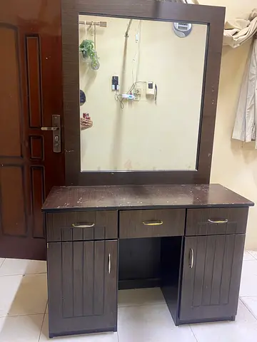 Dressing Table with Mirror and Storage - Dark Wood