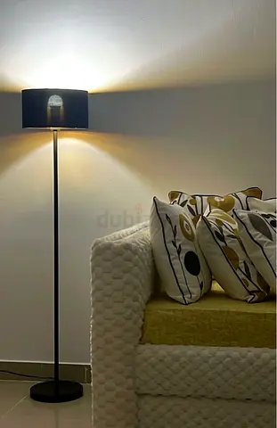 Black floor lamp with fabric shade - clean, flawless condition