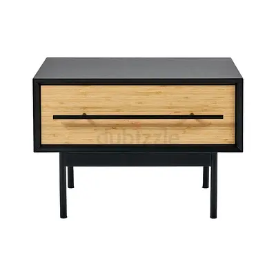 Marina Home Modern Black & Bamboo Nightstand with Single Drawer