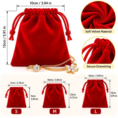 Red Velvet Drawstring Jewelry Pouch - Small/Medium/Large