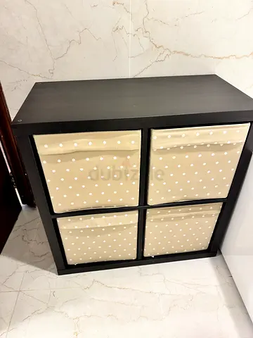 IKEA Kallax-style 4-cube Shelf Unit with Fabric Drawers - Dark Brown