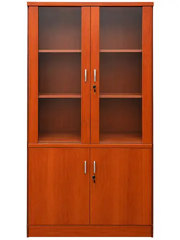 Wooden Display Cabinet with Lockable Glass Doors and Lower Storage