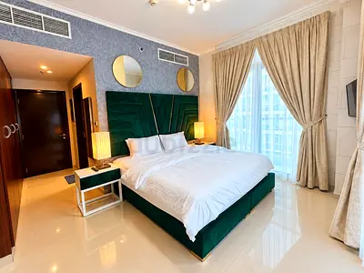 0% commission, marina luxury master bedroom with attached washroom, balcony,living area with kitchen
