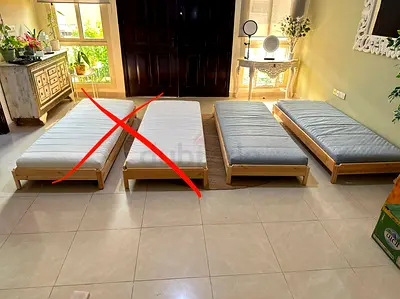 Set of 4 Single Wooden Bed Frames with Mattresses (2 marked as not available)