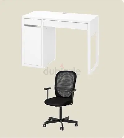 IKEA MICKE desk with FLINTAN mesh office chair - White, good condition