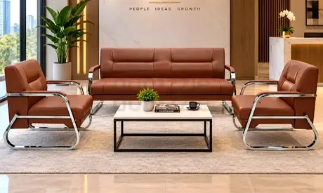 3-Seater Leather Sofa Set with Two Armchairs — Modern Office Lobby Set