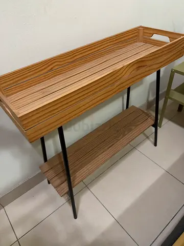 Slim wooden console table with metal legs - light oak finish