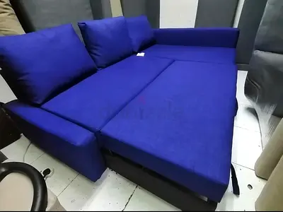 Blue L-shaped Sofa Bed - Convertible with Storage