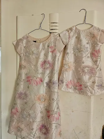 Matching sibling pastel floral embellished dresses (set of 2)