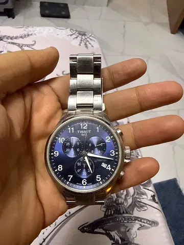 Men's stainless steel Tissot chronograph watch, blue dial