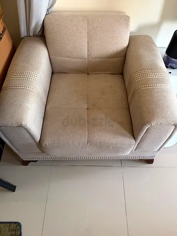Beige Fabric Armchair — Comfortable Single Sofa Seat, Good Condition