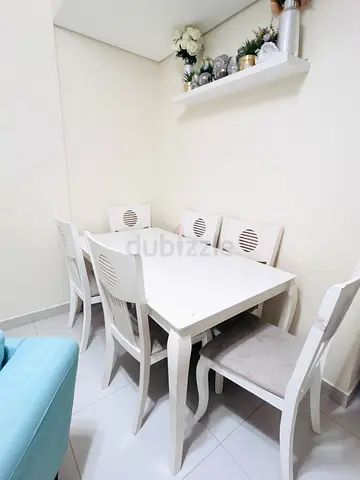 White 6-Seater Dining Table with Chairs - Good Condition