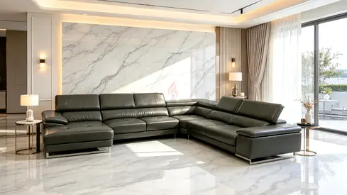 Large L-shaped leather sectional sofa — dark grey, good condition