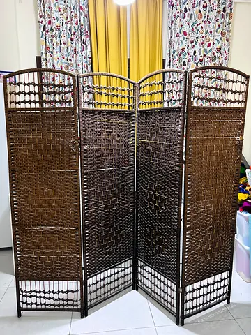 4-panel Woven Rattan Room Divider / Privacy Screen