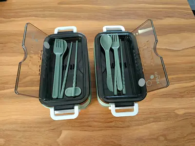 Set of 2 Portable Bento Lunch Boxes with Utensils