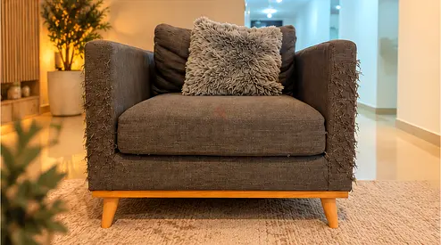 Single Modern Fabric Armchair with Wooden Legs - Dark Grey